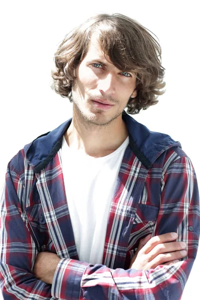 Portret. stijlvolle man in een plaid shirt. Close-up. — Stockfoto