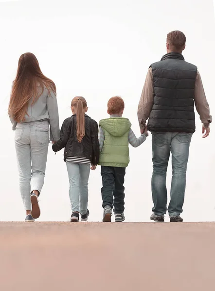 Achterste view.happy familie samen wandelen. — Stockfoto