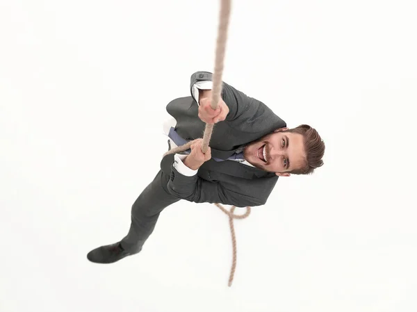 Succesvolle zakenman het touw klimmen — Stockfoto