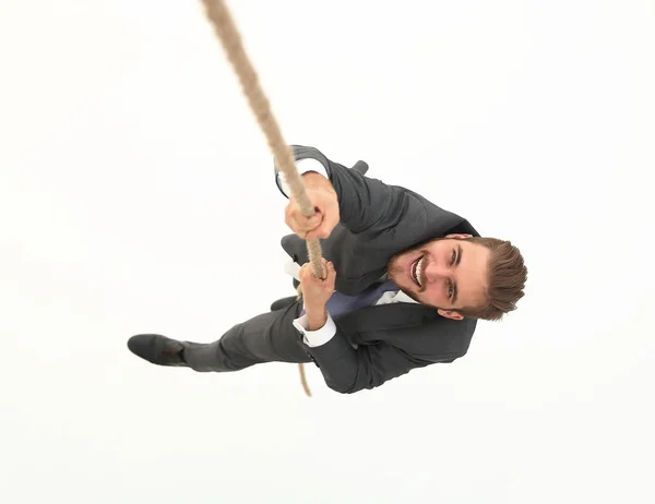 成功したビジネスマン、ロープ クライミング — ストック写真