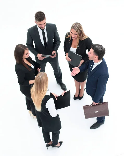 Vista desde el equipo de top.business discutiendo documentos de trabajo . —  Fotos de Stock