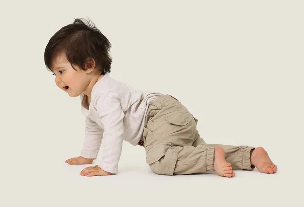 Portrait of a cute sweet baby crawling in the studio — Stock Photo, Image