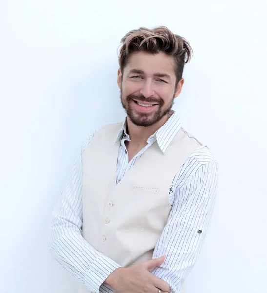 A man adjusts the collar of a white shirt — Stock Photo, Image