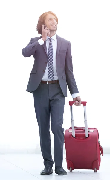 Empresário de sucesso com mala de viagem — Fotografia de Stock