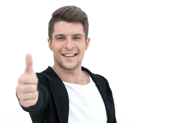 Jovem moderno mostrando polegares para cima — Fotografia de Stock