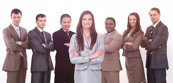 Zakenvrouw met een multi-etnische business team — Stockfoto