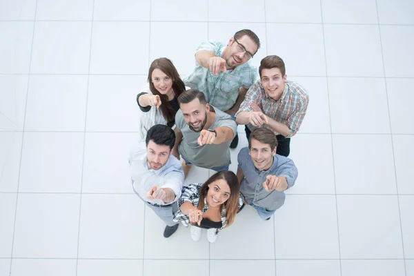 Top View Grupo Jovens Sucesso Apontando Para You Photo Com — Fotografia de Stock