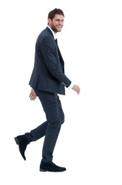 tam growth.businessman bir adım forward.isolated beyaz alarak.