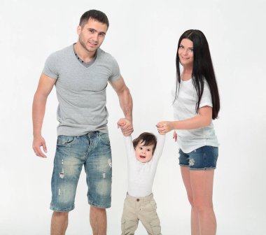 gülümseyen aile beyaz bitti izole