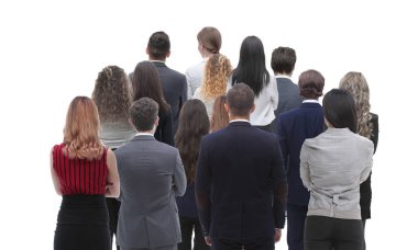 Arkadan Görünüm grup iş adamları. Arka görüş. Beyaz arka plan üzerinde izole.