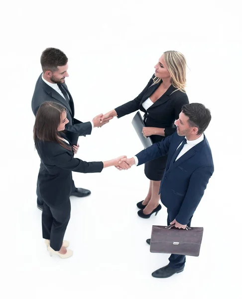 Blick von oben auf die Geschäftspartner per Handschlag. — Stockfoto