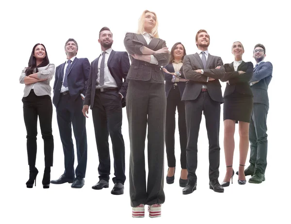 Feliz equipe de negócios bem sucedida isolado no fundo branco — Fotografia de Stock