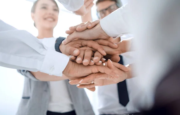 Närbild. Business-team med händerna vikas ihop — Stockfoto