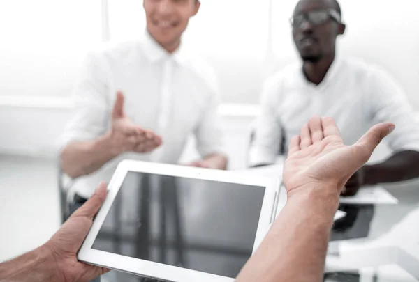 Close up.business team using a digital tablet in the office — Stock Photo, Image