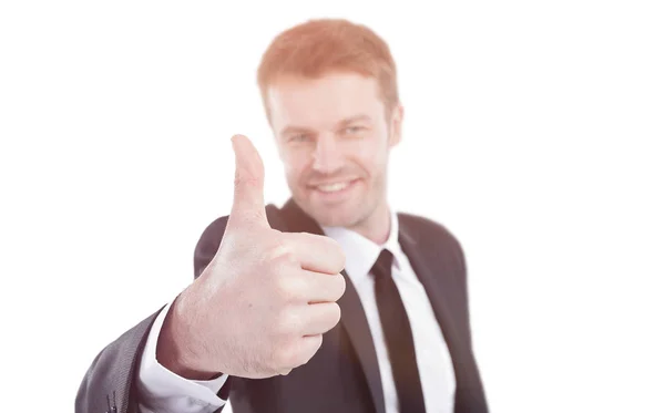 Successful businessman showing thumb up — Stock Photo, Image