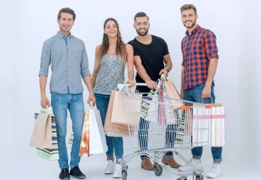 mutlu alışveriş alışveriş torbaları ile Grup