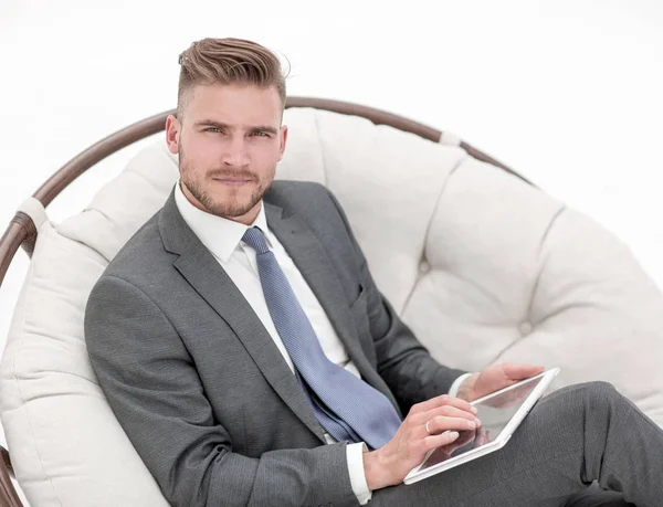 confident business man with digital tablet