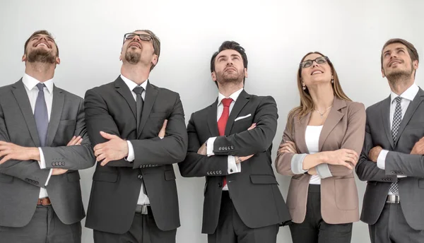 Felice gruppo di lavoro positivo guardando con espressione sognante — Foto Stock