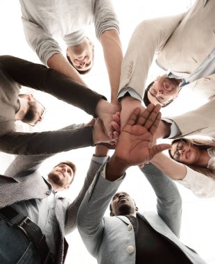 up.The avuç içi iş takım yığılmış togethe kapatın