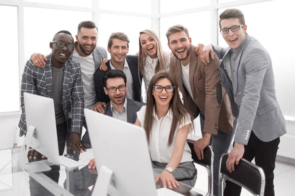 Portret Zespołu Nowoczesnego Biznesu Workplace Photo Miejsca Kopii — Zdjęcie stockowe