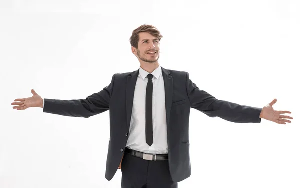 Homem de negócios feliz isolado no fundo branco — Fotografia de Stock