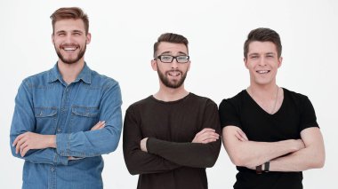 Neşeli iş ortakları kollarını katlanmış