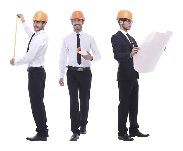 In full growth .a qualified architect in an orange helmet — Stock Photo, Image