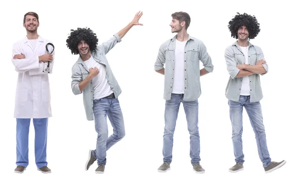 Collage médico y joven aislado en blanco — Foto de Stock