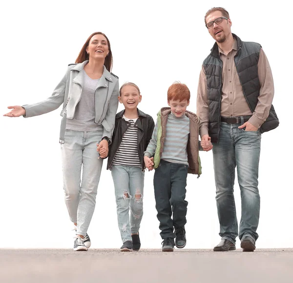 Junge moderne Familie mit zwei Kindern . — Stockfoto