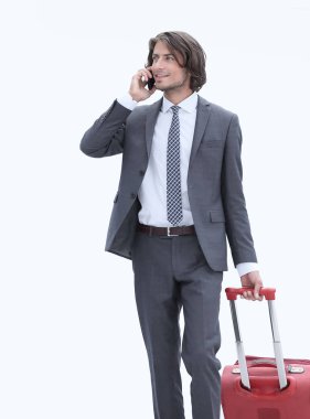 Bagaj telefonda konuşurken ile başarılı bir iş adamı.