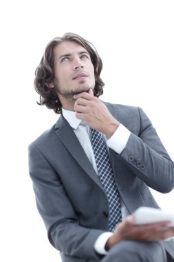 Tabletli modern iş adamı kopyalama alanına bakıyor