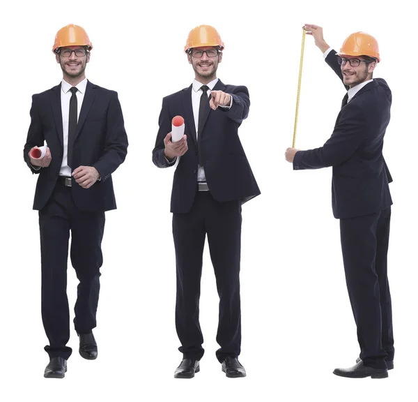 成功的、成功的、戴橙色头盔的建筑师工程师. — 图库照片