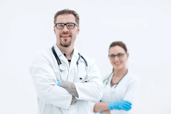 Médico Enfermera Fondo Luz Foto Con Espacio Para Copiar — Foto de Stock