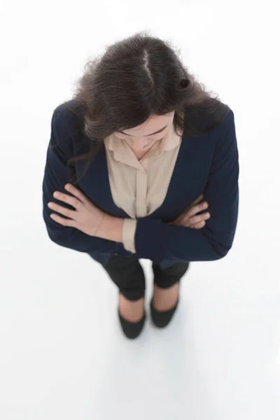 Femme d'affaires. Portrait pleine longueur vue d'angle supérieur isolé sur w — Photo