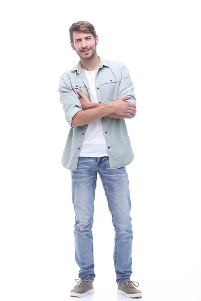 En pleno crecimiento. joven sonriente en jeans —  Fotos de Stock