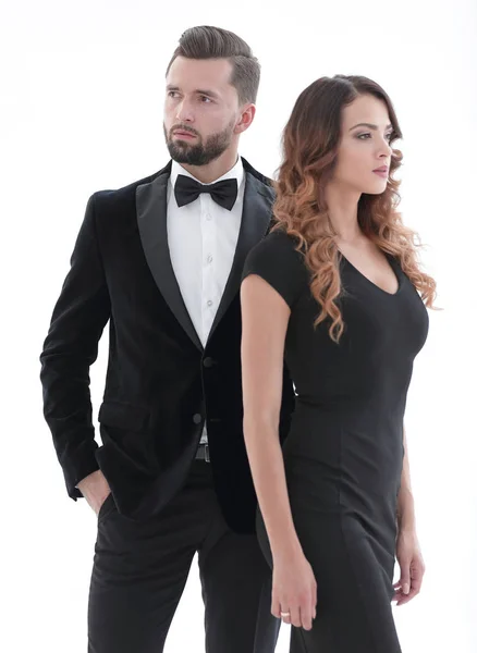 Bonito homem e mulher de vestido preto — Fotografia de Stock
