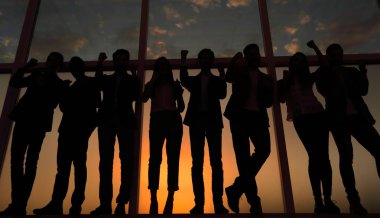 bir grup ofis pencere duran iş insan silüeti