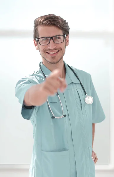 Successful doctor surgeon pointing at you — Stock Photo, Image