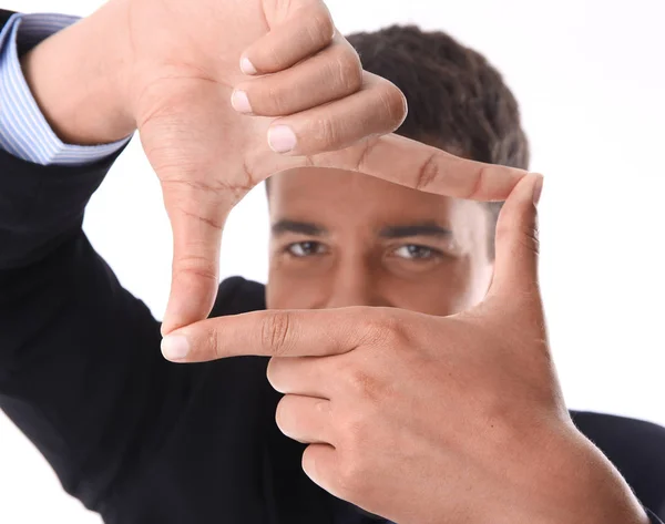 Empresários fazendo uma moldura de mão — Fotografia de Stock