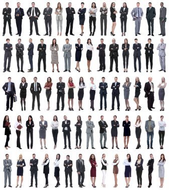 Sıraya dizilmiş genç iş adamlarının kolajı.