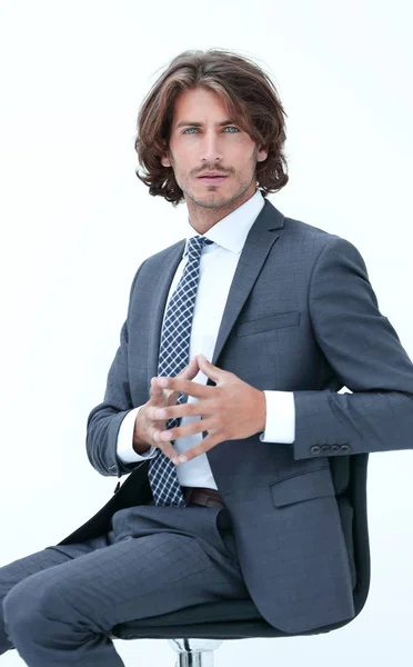 Homem de negócios pensando usar terno elegante e gravata — Fotografia de Stock