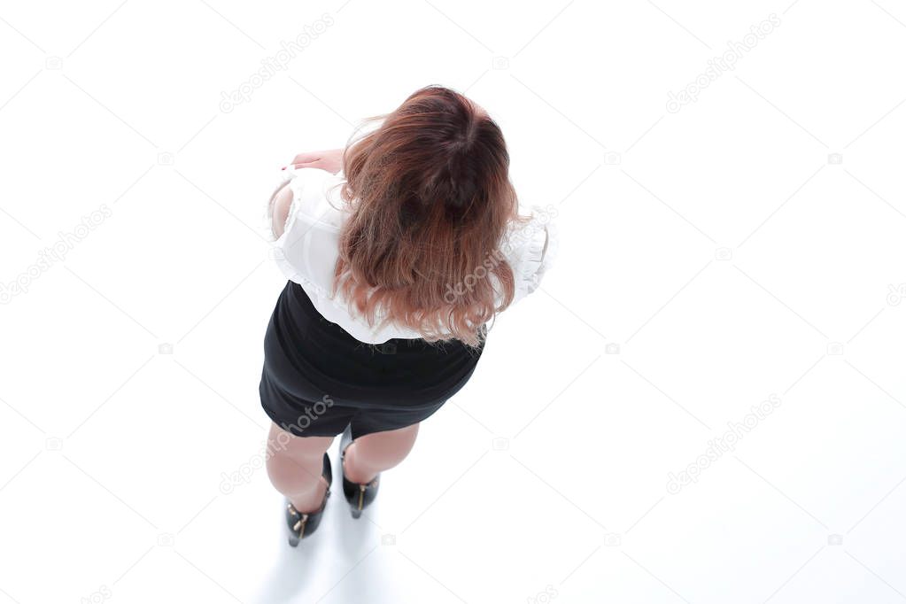 Top view of young girl with long wavy hair