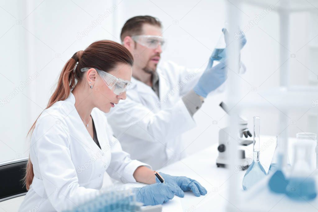 two scientists work in the laboratory.
