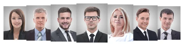 Panoramatická koláž portrétů mladých podnikatelů. — Stock fotografie
