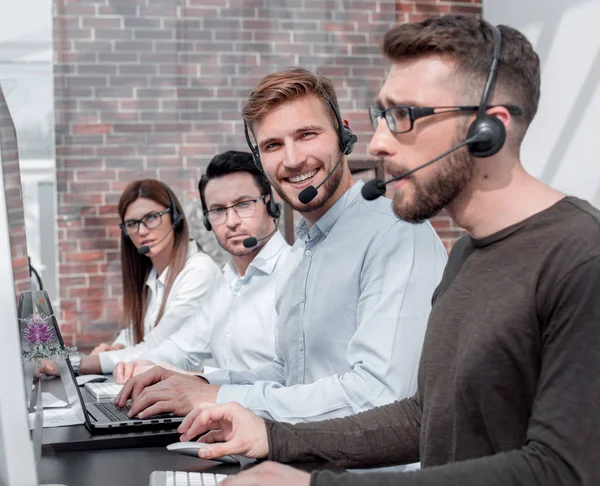professional call center staff in the workplace