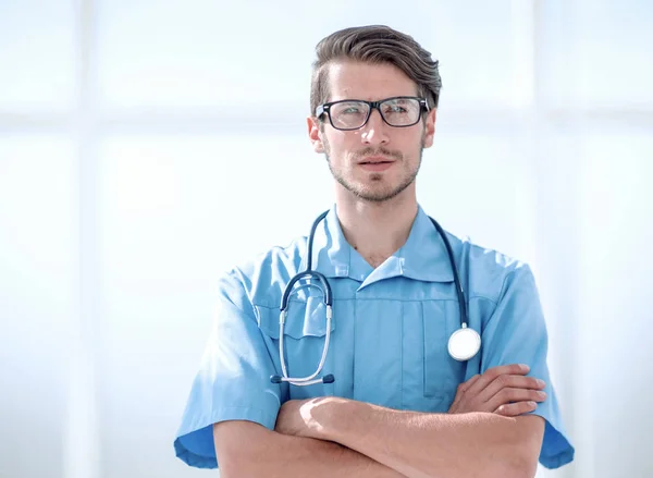 Confident surgeon man in blue uniform — Stock Photo, Image