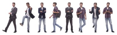 Kendini motive eden genç adamın panoramik kolajı.