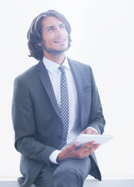 Dijital tablet kopya alanı seyir ile portre .businessman