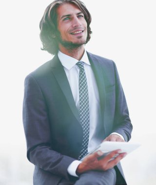 Dijital tablet kopya alanı seyir ile portre .businessman