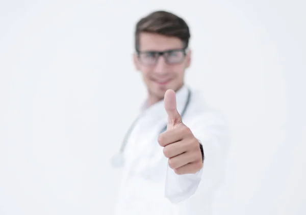 Fondo image.successful médico diagnosticador mostrando pulgar hacia arriba — Foto de Stock